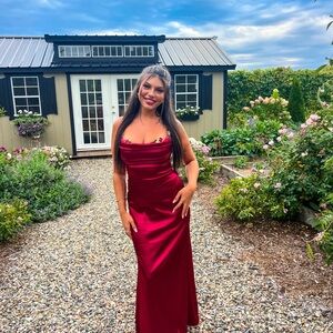 Elegant Red Satin Evening Gown